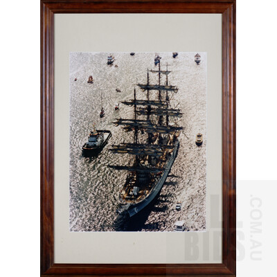 Framed Photograph of a First Fleet Replica Sailing Ship, 70 x 50 cm