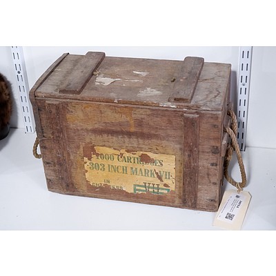 Vintage Timber Ammunition Crate with Rope Handles and Metal Fittings