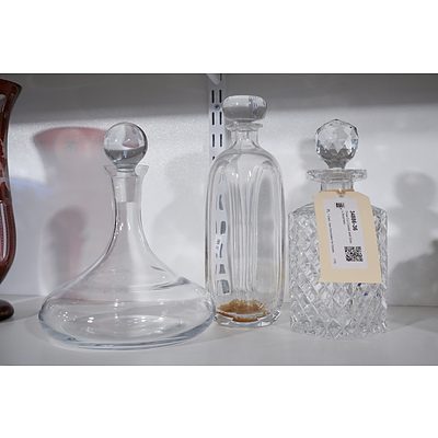 Three Cut Crystal and Glass Decanters