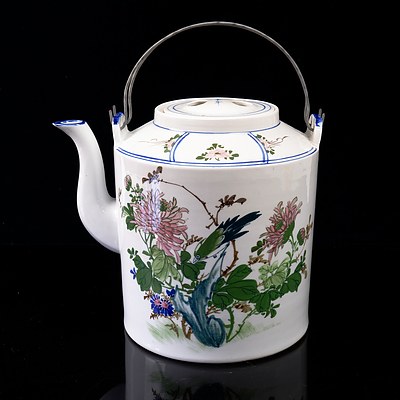 Large Chinese Porcelain Teapot with Famille Rose Motif