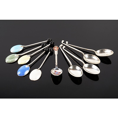 Two Incomplete Sets of Sterling Silver Teaspoons - One Enamel and a Norwegian Teaspoon