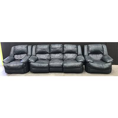 Blue Leather Reclining Lounge Suite