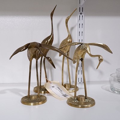 Four Vintage Brass Crane Figurines