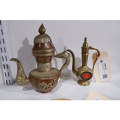 Two Vintage Eastern Copper & Brass Coffee Pots