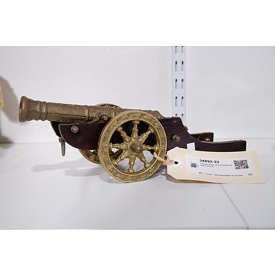 Vintage Brass and Wooden Model Cannon