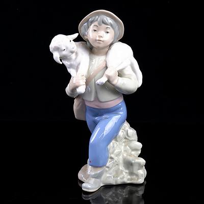 Vintage Rex Valencia Spain Porcelain Boy with Lamb Figurine