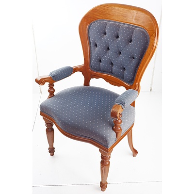 Antique Style Blackwood Framed Armchair with Blue Upholstery