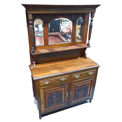 Late Victorian Walnut Sideboard with Two Oak Lined Drawers above and Two Carved and Panelled Doors Circa 1890