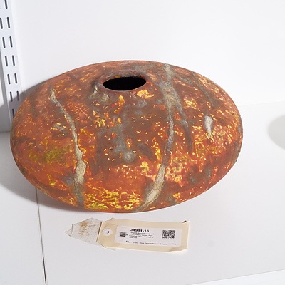 Large Bulbous Australian Studio Pottery Vessel, Purchased at Uluru - Marked to Base PB