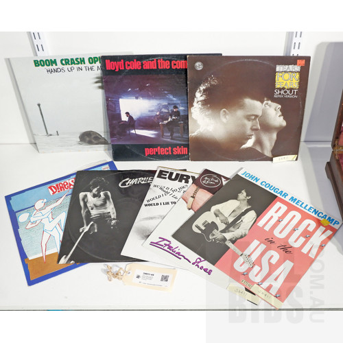 Eight LP Vinyl 12 Inch Singles Records Including Dire Straits, Charlie Sexton, Tears for Fears, Eurythmics and More