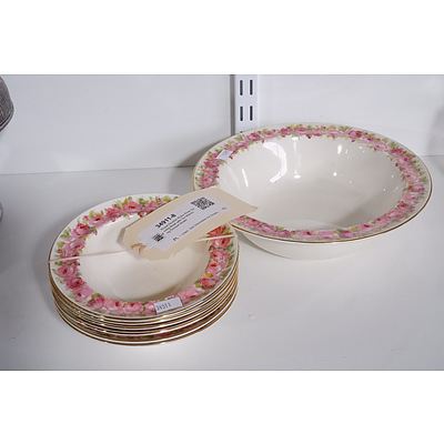 Royal Doulton Raby Rose Serving Bowl with Six Matching Dessert Bowls