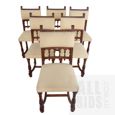 Six Gothic Revival Style Maple Dining Chairs, 20th Century