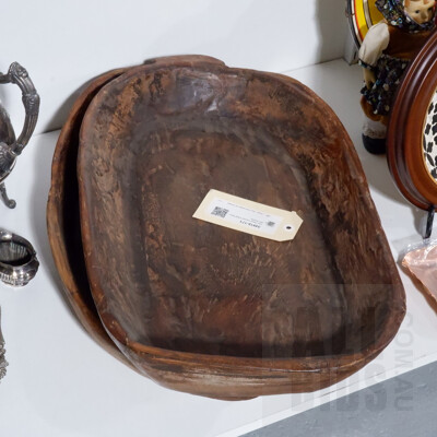 Two Hand Carved Tribal Wooden Dishes