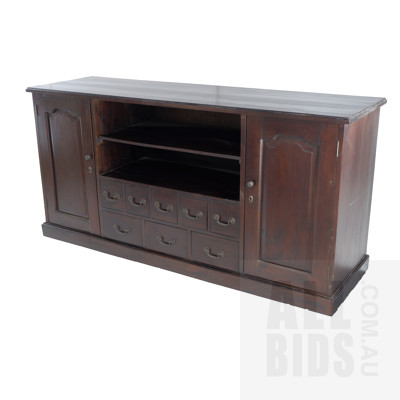 Contemporary Mahogany Lowline Sideboard with Exposed Shelf and Drawers
