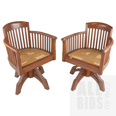 Pair of Antique Style Captains Chairs with Rattan Seats