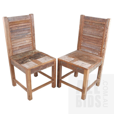 Pair of Antique Style Painted Hardwood Dining Chairs with Lattice Backs