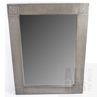 Large Pressed Metal Framed Mirror With Classical Style Pressed Metal Medallions 