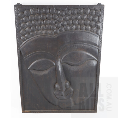 Large South Eats Asian Carved and Painted Wall Hanging Depicting a Deity 