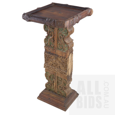 Indian Profusely Carved Pedestal Carved with Scroll and Foliage Motifs 