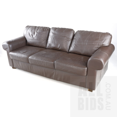 Tan Leather Three-Seater Lounge