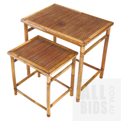Two Graduated Bamboo and Rattan Side Tables