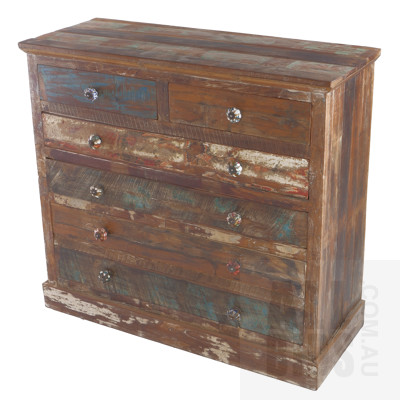 Vintage Style Six Drawer Chest with Painted Finish and Ornamental Knobs
