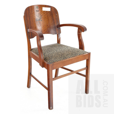 Vintage Monogrammed Queensland Back Walnut Carver Chair, 20th Century