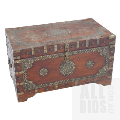 Antique Style Indian Teak and Brass Bound Chest, Mid to Late 20th Century