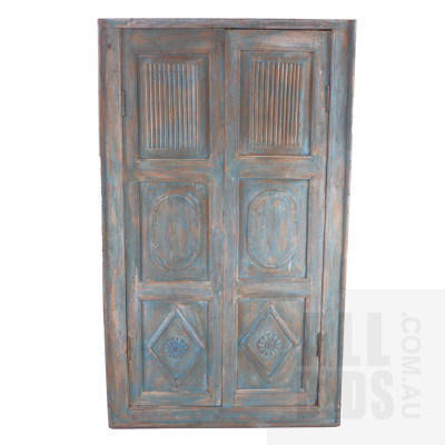 Rustic Indian Turquoise Painted Hardwood Shutter Doors