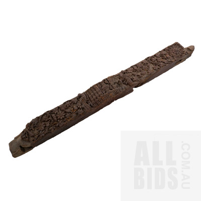 Large Indian Profusely Carved Hardwood Beam with Architectural and Floral Motifs