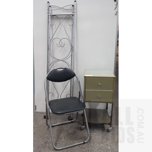 Vintage Equipment Trolley, Folding Chair and Mobile Display Rack Sides