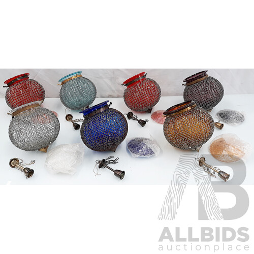 Vintage Rustic Orb Glass and Mesh Pendant Light Fitting - Lot of 8