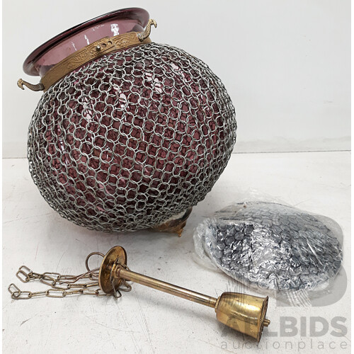 Vintage Rustic Orb Glass and Mesh Pendant Light Fitting - Lot of 8