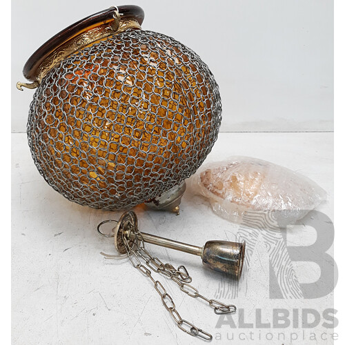 Vintage Rustic Orb Glass and Mesh Pendant Light Fitting - Lot of 8