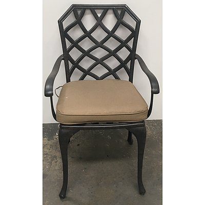 Dark Grey Cast Aluminium Outdoor Chairs With Cushions - Lot Of Eight
