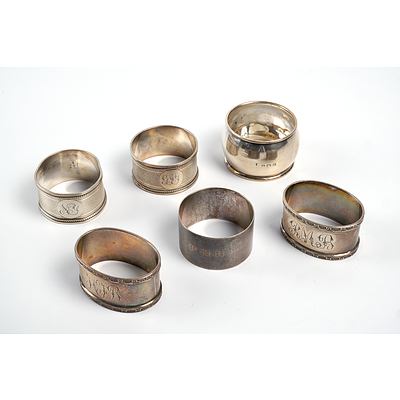 Six Various Sterling Silver Napkin Rings and a Small, Birmingham and Chester, 20th Century, 140g