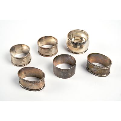 Six Various Sterling Silver Napkin Rings and a Small, Birmingham and Chester, 20th Century, 140g