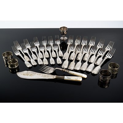 Collection of L&W Birmingham Silver Plated Mains and Entree Forks, Fish Servers and More