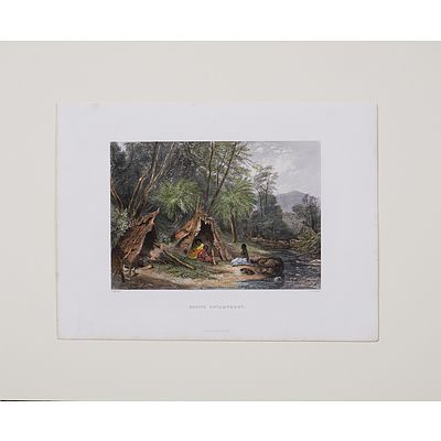 S. Prout, Native Encampment 1874, Hand-Coloured Engraving by C. Cousen