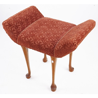 Vintage Fabric Upholstered Wing Stool with Cabriole Legs