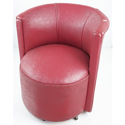 Retro Red Vinyl Upholstered Bedroom Chair on Casters