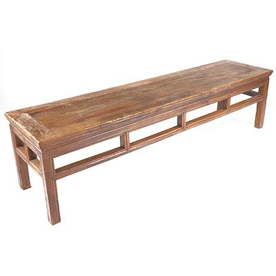 Early 19th Century Chinese Purple Elm Four Seater Bench with Openings on Waist