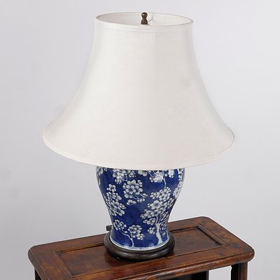 Chinese Blue and White Prunus Lamp, 20th Century