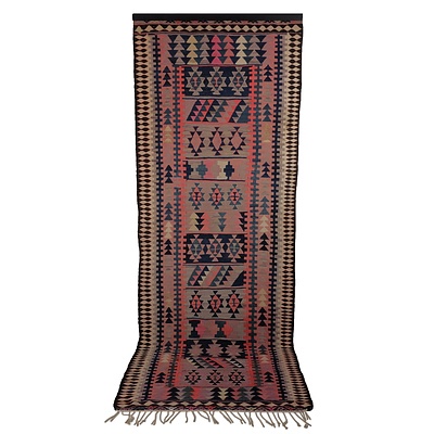 Hamadan Flat Weave Kilim Attached To Hanging Strip