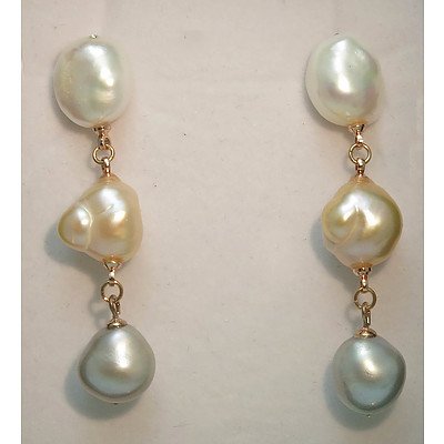 Gold-Plated Sterling Silver Large Pearl Drop Earrings