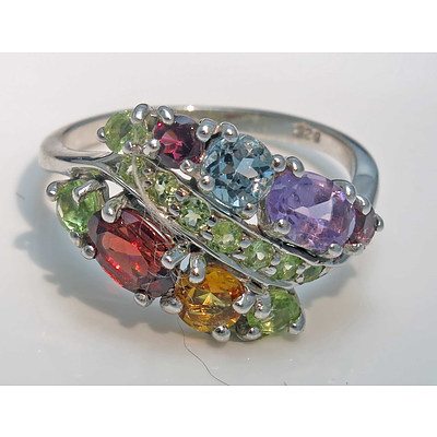Sterling Silver Dress Ring-Set With Natural Gems