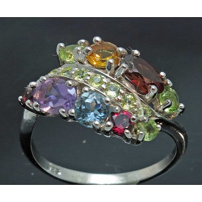 Sterling Silver Dress Ring-Set With Natural Gems