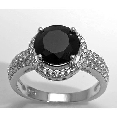 Sterling Silver Ring-Set With Black & White Czs