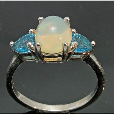 Sterling Silver Solid Opal & Topaz Ring