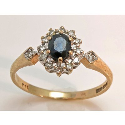 London Hallmarked 9ct Gold Sapphire & Diamond Ring